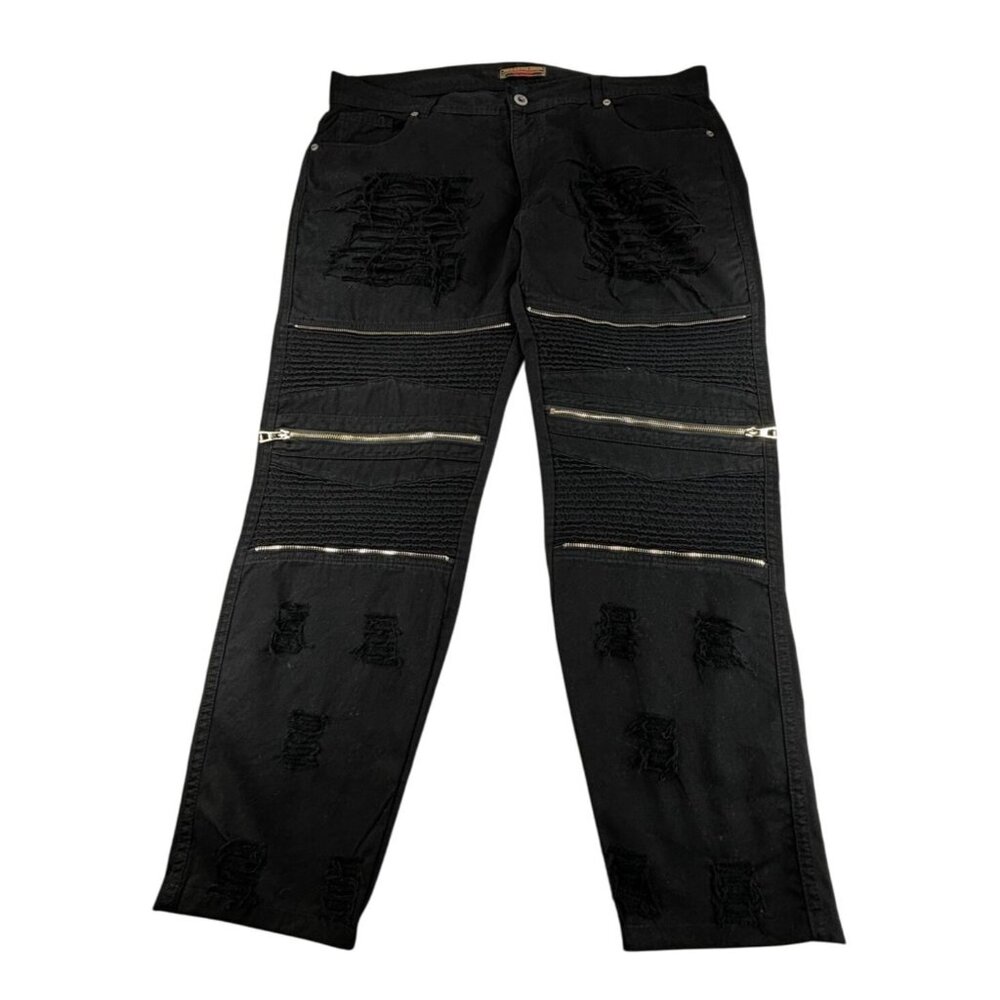 Focus Clothing Company Black Distressed Biker Jeans Mens 42x32 100% Cotton
